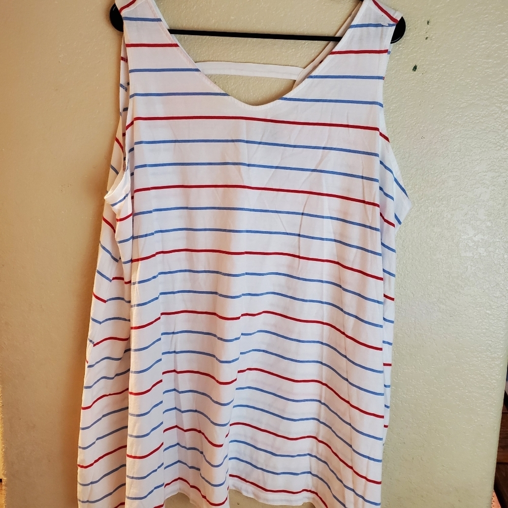 Lane Bryant Sleeveless Striped Red Blue Casual Top